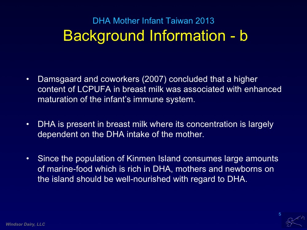 DHA in Mothers and Infants in Taiwan. Fatty Acid Levels in Mothers' blood, infants blood, and breast milk