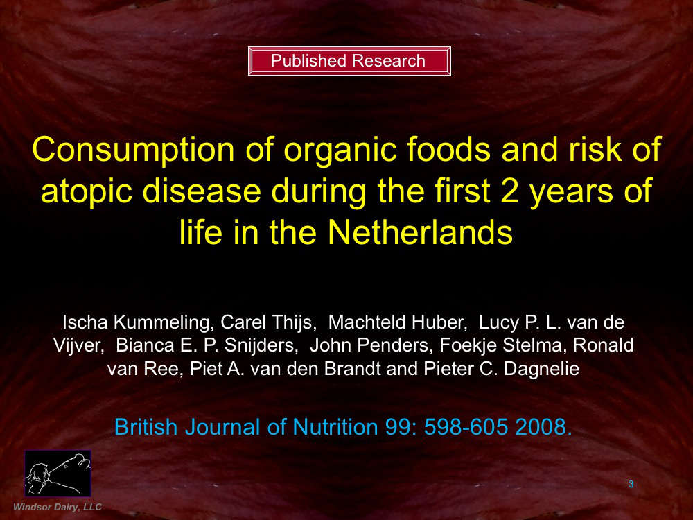 This study is a follow-up to the Dutch Breastmilk Study. Organic Food Consumption reduced the chances of eczema development.
