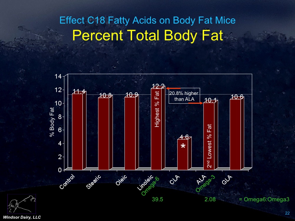 Linoleic acid (Omega-6) resulted in the next lowest body fat percentage.