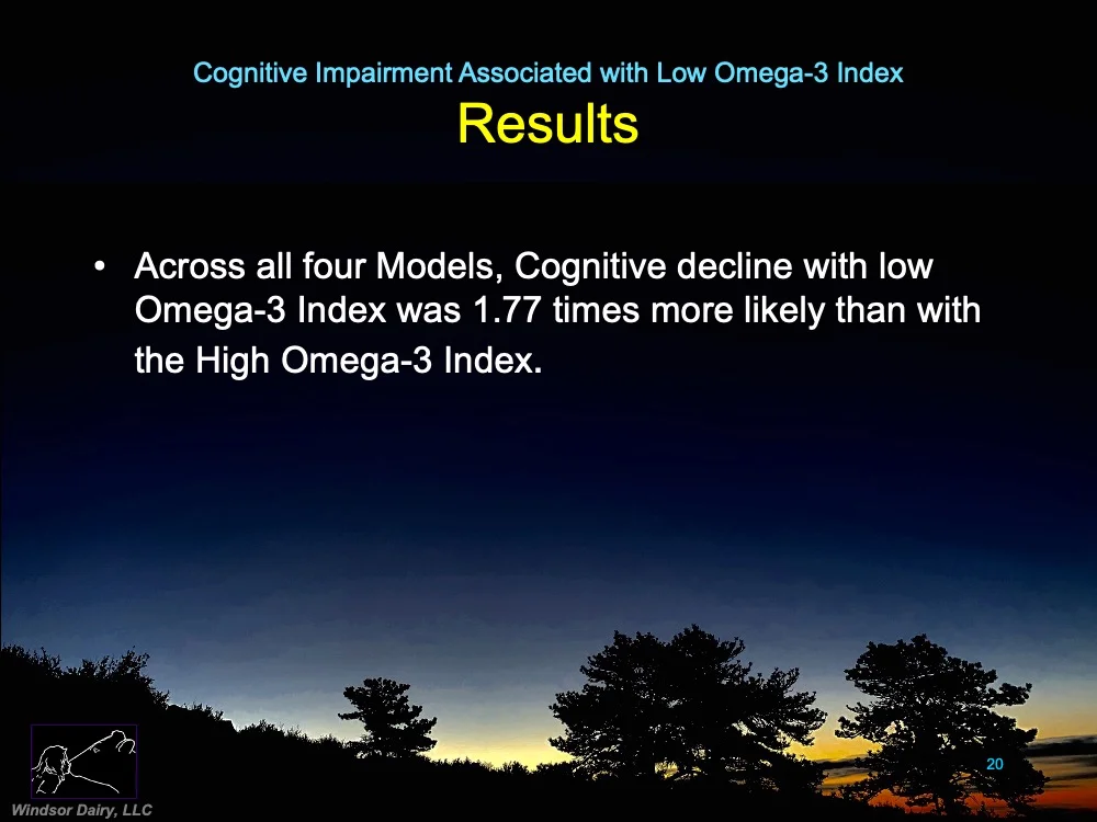 Changing your diet to change your Omega-3 Index can reduce your cognitive impairment during aging.