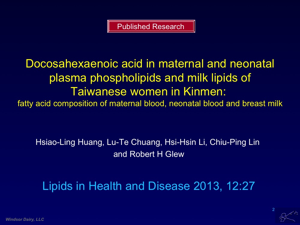 DHA in Mothers and Infants in Taiwan. Fatty Acid Levels in Mothers' blood, infants blood, and breast milk