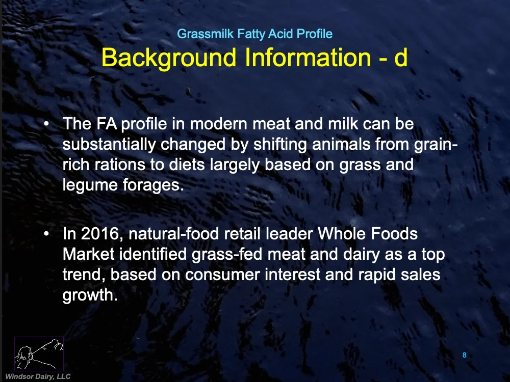 Large U.S. Study Comparing Conventionally Produced, Organically Produced, and Grass Fed Milk.