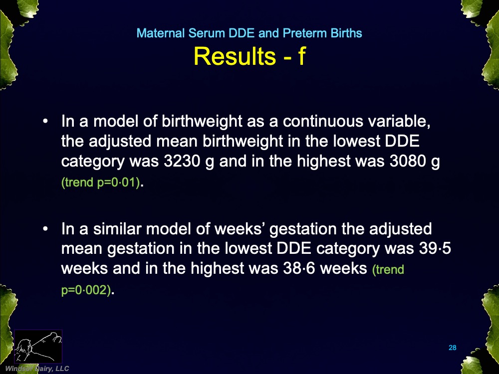 Maternal DDE and Preterm and Small Babies